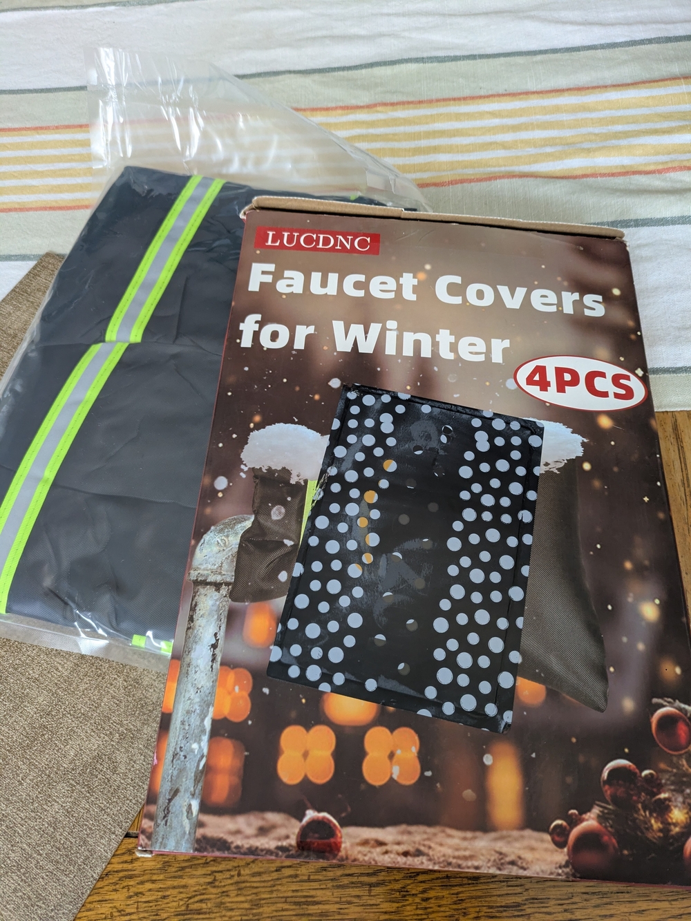Black & Reflective Lime Faucet Covers for Winter - 4 Pack